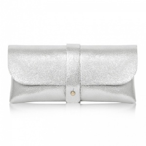 Leather Glasses Case - Silver